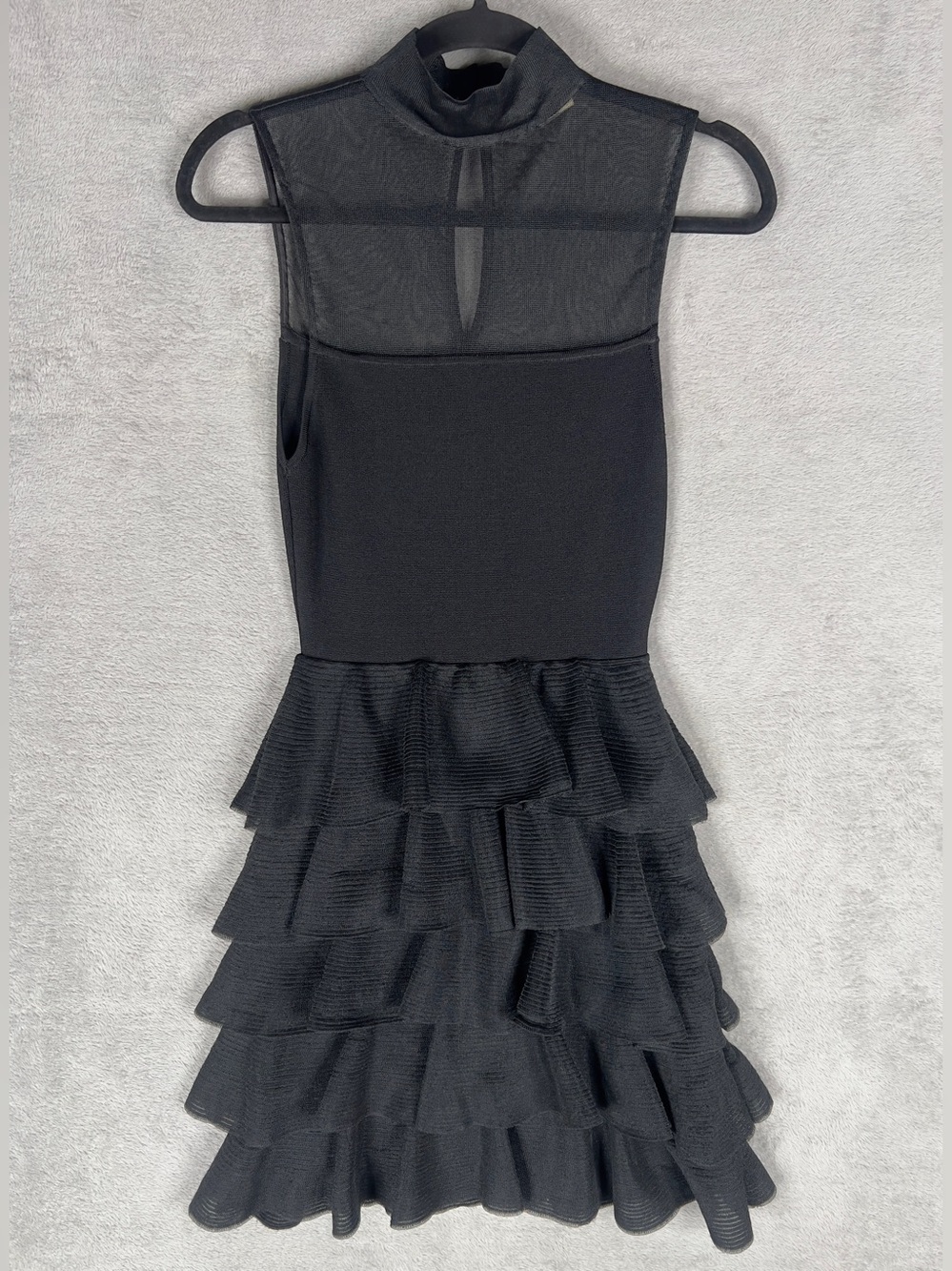 Alice + Olivia Janice Tiered Ruffle Knit Dress Women's Small Fit & Flare Black
